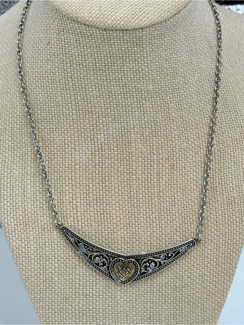Brighton bib necklace silver tone scrollwork bar pendant